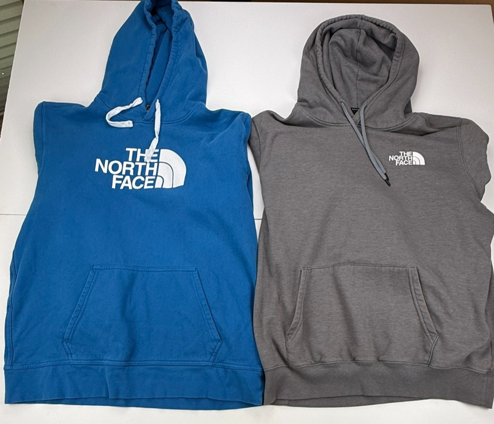 The North Face Men’s XL Hoodie Lot of 2 Blue Gray Logo Pullover Sweatshirts